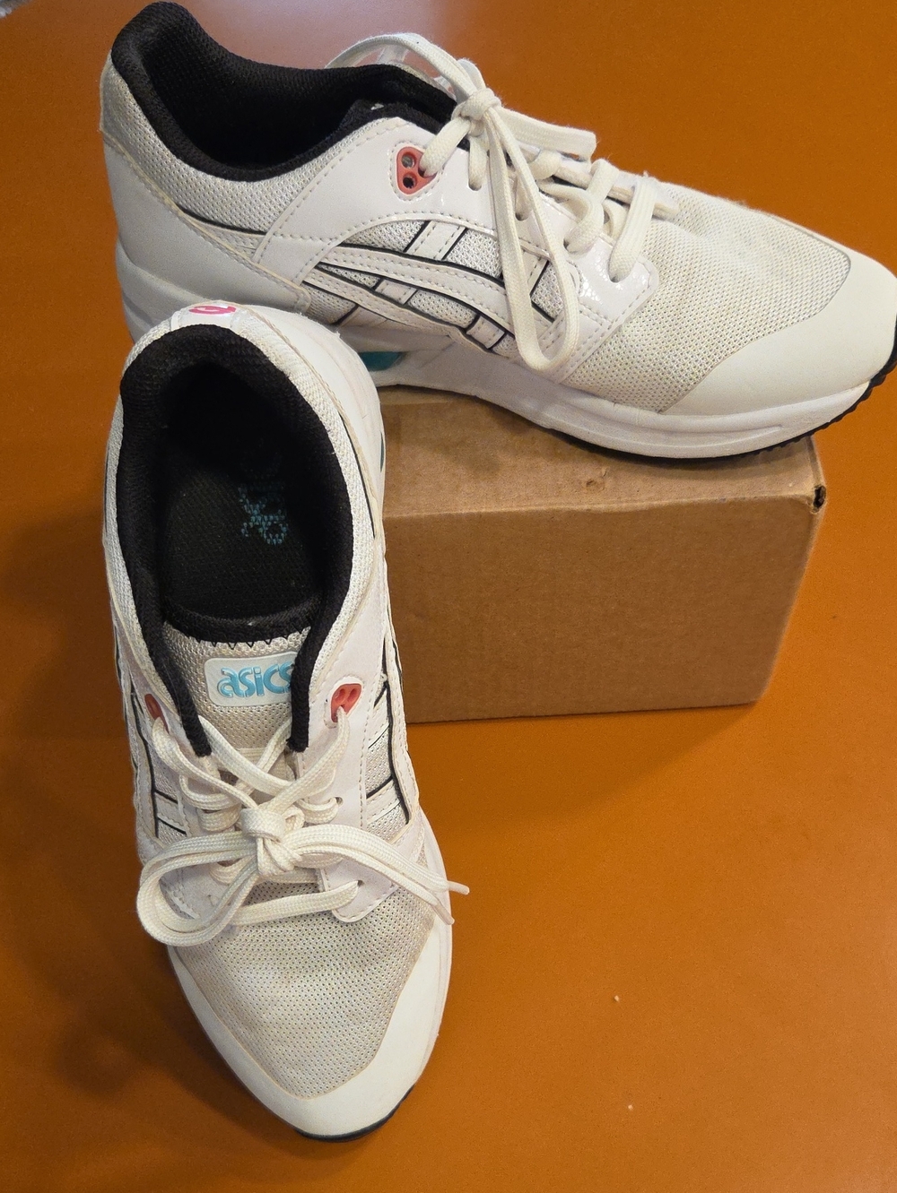 ASICS White and Black Women's Athletic Sneakers with Pink Eyelets